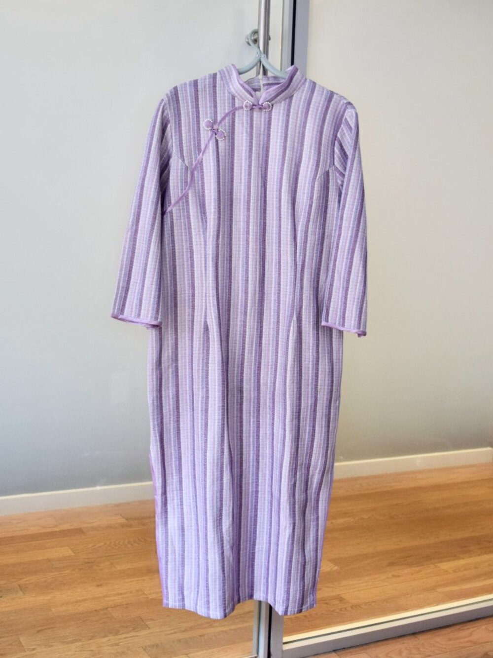 Purple Stripes Long Qipao - Chinese Traditional Cheongsam Dress